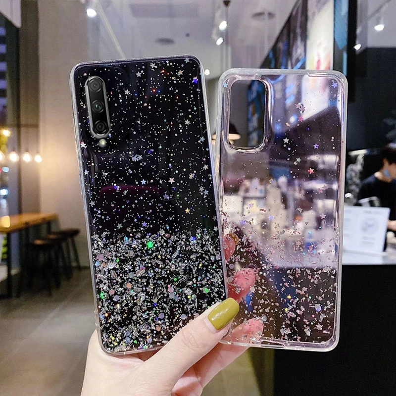 Diamond Bling Star Glitter Phone Case On For Huawei P Smart Pro 2021 2020 P Smart Z Plus 2019 2018 Soft Tpu Back Cover Cases