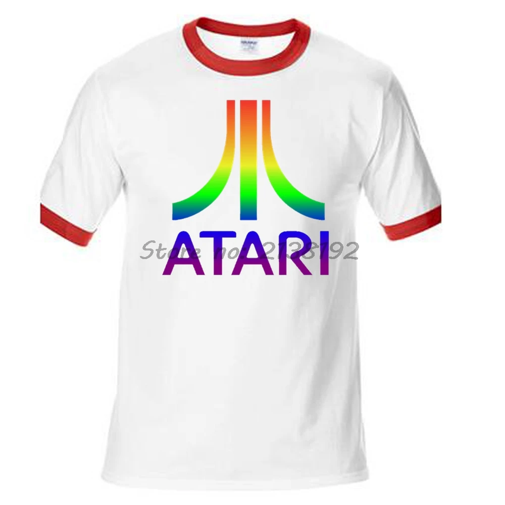 WHITE WITH RED ATARI мужская футболка мужская Футболка с рукавами реглан брендовая летняя модная мужские топы футболки подарок - Color: WHITE WITH RED