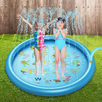 

170cm Kid Inflatable Splash Play Pool Fun Water Playing Sprinkler Mat Yard Outdoor Summer PVC Round/Flower Spray Swimming Pool