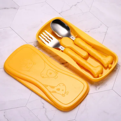 giraffe yellow 2 шт./компл. Нержавеющая сталь, столовая ложка, вилка, палочки дозирующая детская ложка для путешествия кемпинга Ourdoor столовые приборы Инструменты Портативный Нержавеющая сталь посуда 5 цветов - Цвет: giraffe yellow