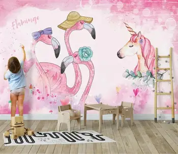 

CJSIR Custom Children's Room Wall 3d Wallpaper Pink Flamingo Unicorn Living Room Bedroom Background 3D Wallpaper Tapeten Decor