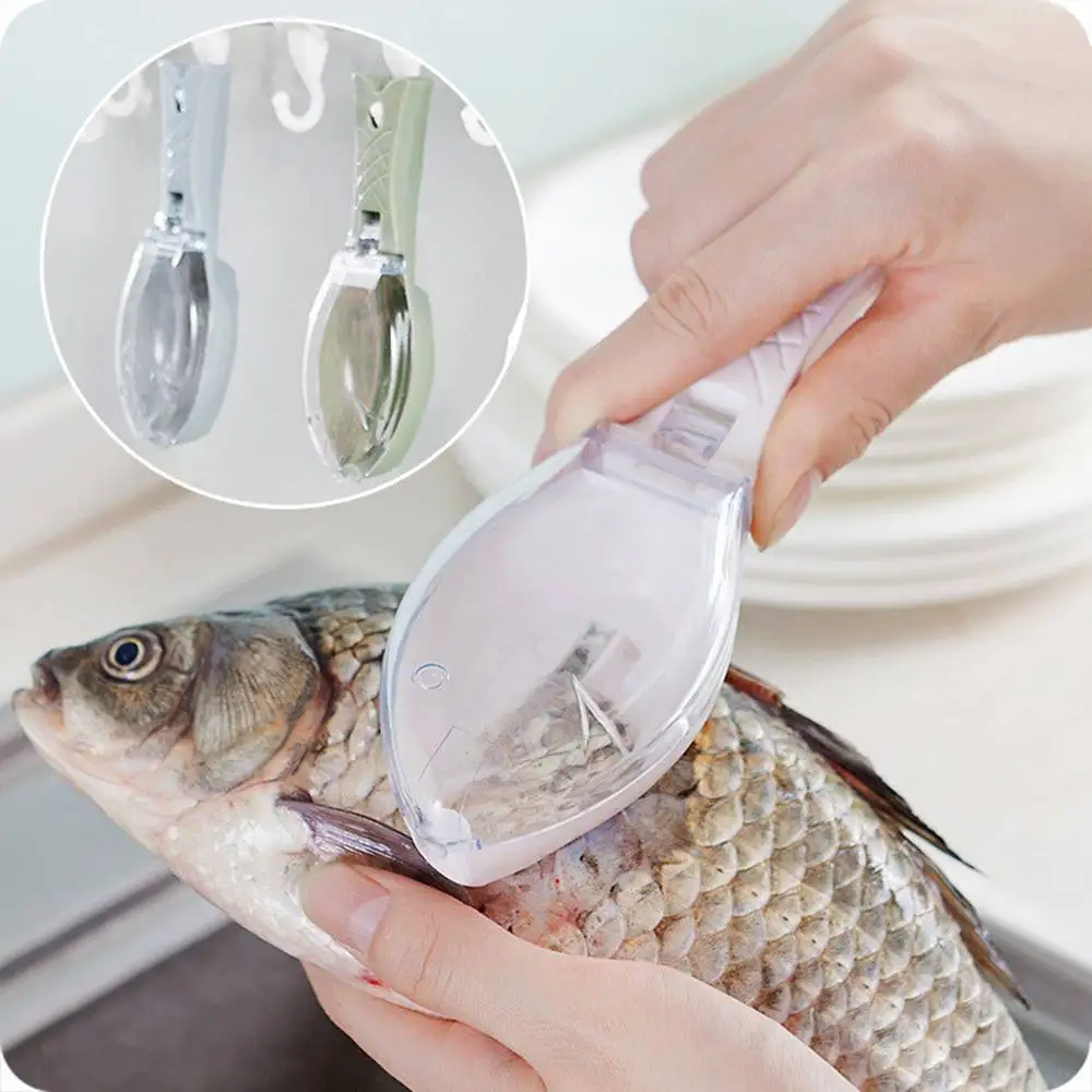 Fish Skin Graters Cleaning Peeler Scaler Scraper Fish Shape Fish Scaler Fish Skin Brush Fish Cleaning Tool Scraping Scales Device with Lid Cover Fish Scales Graters Scraper Fish Scaler Remover 
