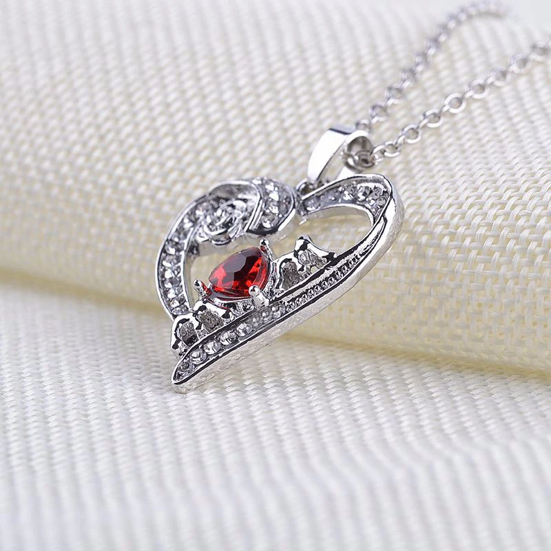 Elegant Lady Rose Flower Necklace New Fashion Red Rhinestone Love Heart Pendant Necklaces Charms Chain Jewelry | Украшения и
