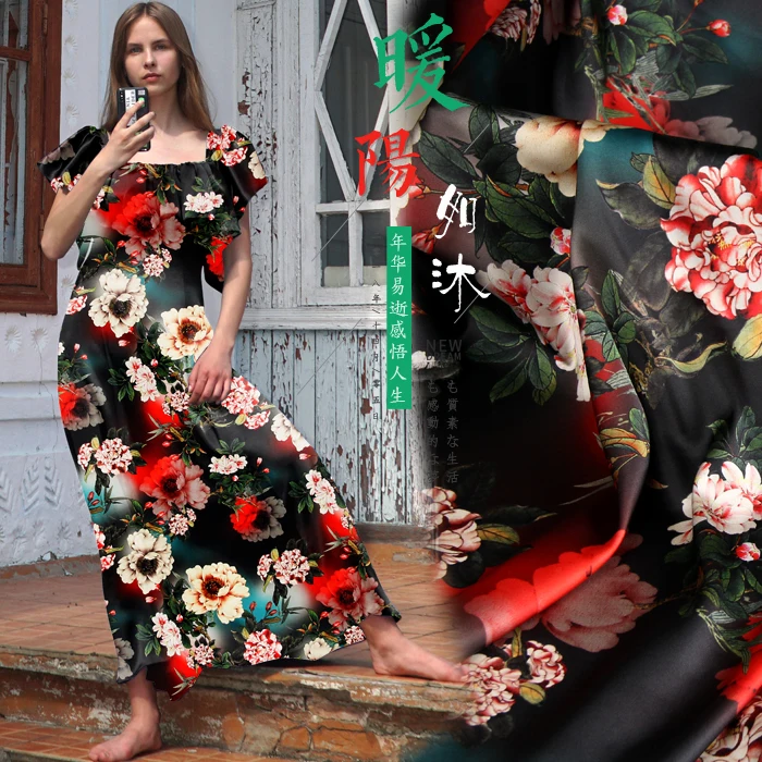 Печатный Шелковый тянущийся Атлас 118 см Ширина 19 momme/натуральная шелковая ткань для шитья современных женщин Sukienki/cheongsam