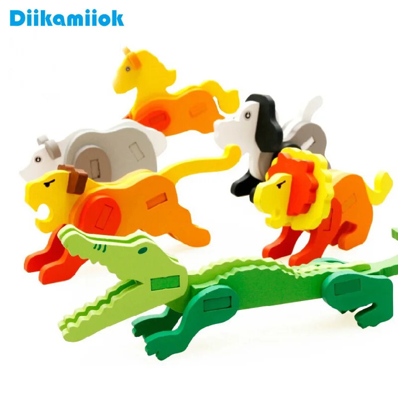 

Creative Colorful Wooden 3D Animal Jigsaw Puzzle Model Baby Early Childhood Educational Toys for Children's Wood Puzzles Game