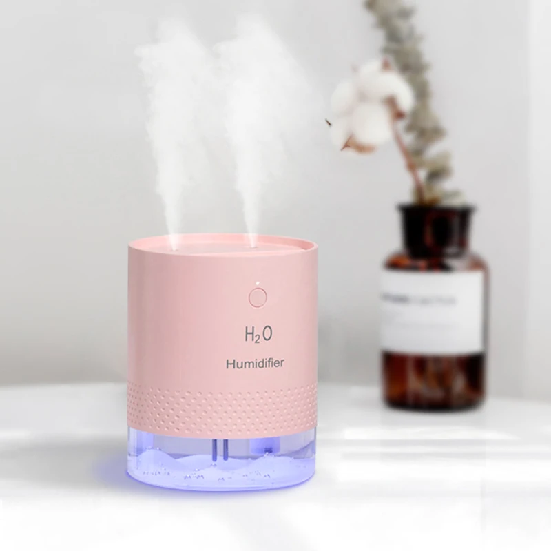 Double Nozzle Usb Air Humidifier Diffuser 650ML Rechargeable Wireless Electric Ultrasonic Humidifier Mist Maker LED Night Light