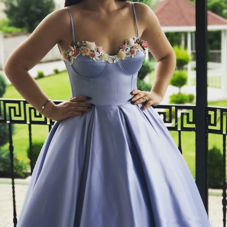 Spaghetti Strips Prom Dresses Sweep Train Long Special Occasion Party Gowns Pleated Floral Appliques Evening Party Gown