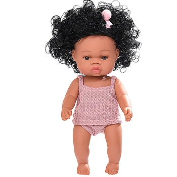 Muñeca Reborn de Silicona de 35CM con cubierta negra para niños, muñeco de bebé de cuerpo entero con pelo rizado