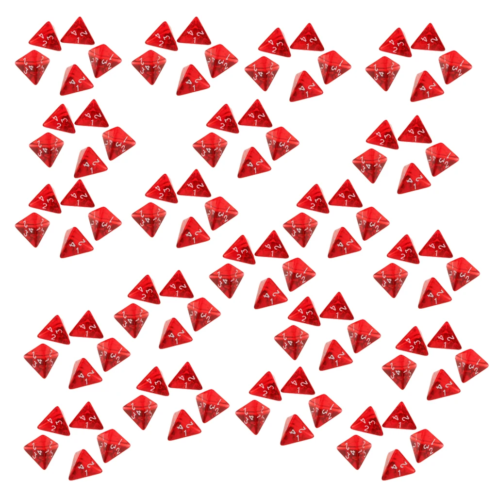 100 Pieces Red Gem Polyhedral Dices Set D4 Die Four-sided Dice for Dungeons & Dragons Table Games