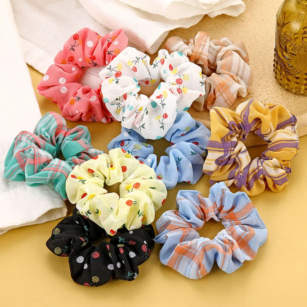 

1/2pcs Chiffon Cherry Scrunchies Elastic Hair Ties Headband Ponytail Holder Head Bands 2020 Fashion Girl Women Hair Accessoires