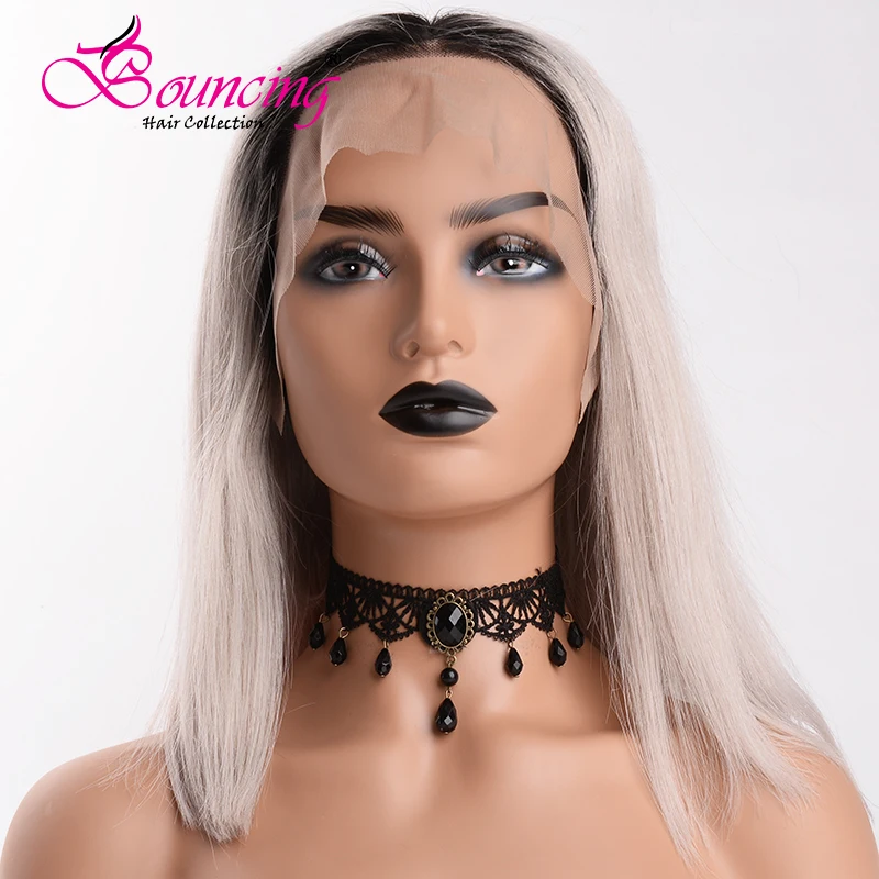 Подпрыгивающие волосы Человеческие волосы remy 1b/серые Ombre BOB парики средняя часть 13*4 парики на шнурках с 180 плотностью для женщин