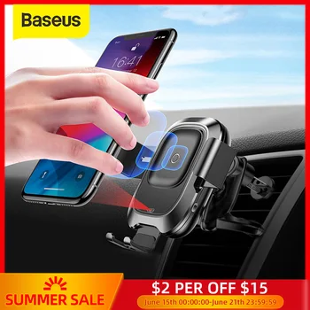 

Baseus 10W Wireless Car Charger Phone Holder For iPhone XR Samsung Note 9 S9 Smart Sensor Wireless Car Phone Charger Holder