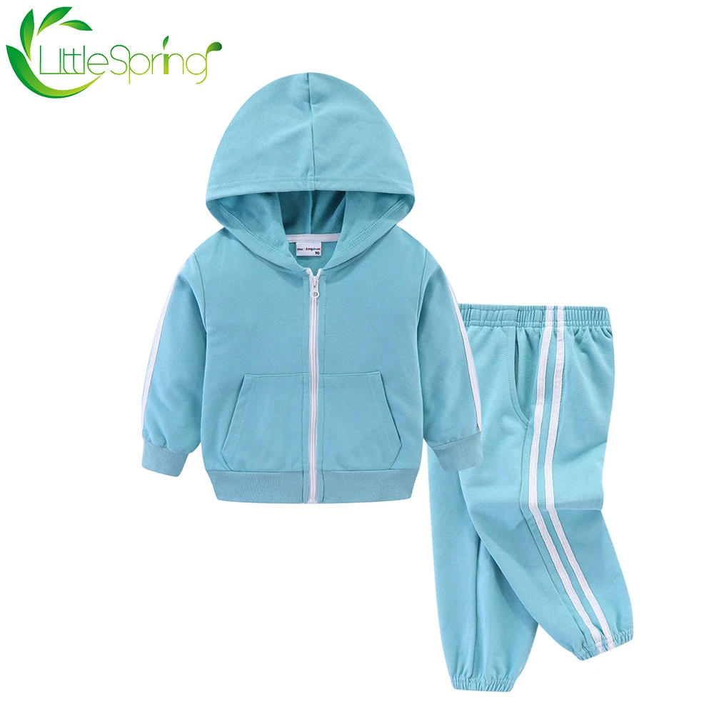 Детская спортивная одежда LittleSpring весенне-осеннее Полосатое пальто с капюшоном