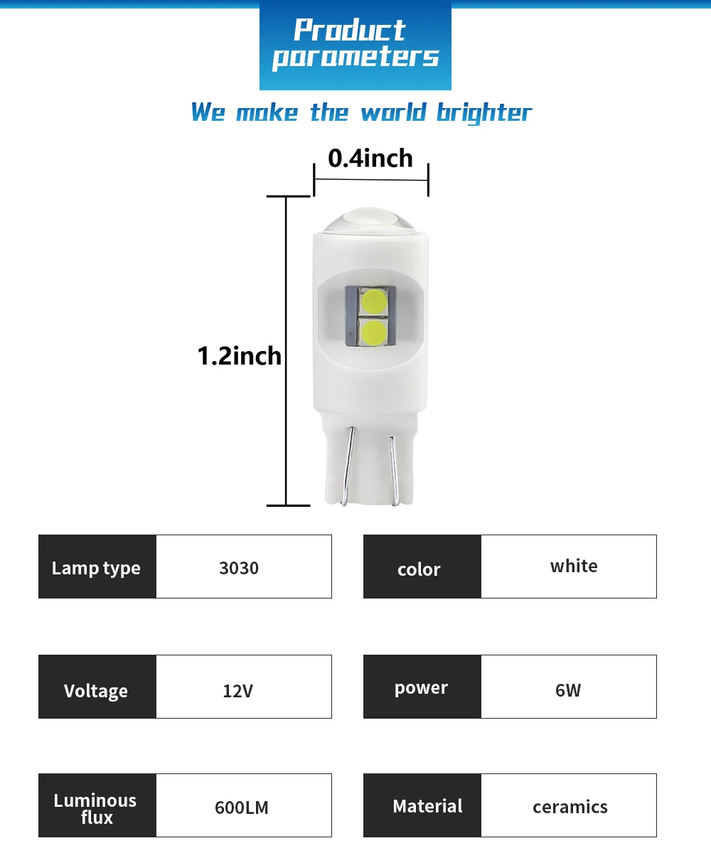 DXZ 2 шт. T10 Керамика 6 лампа с линзой белый W5W 3030 светодиодный светильник для Авто 12V 6 ватт машинные внешний светильник Ширина светильник s светодиодные лампы для автомобиля