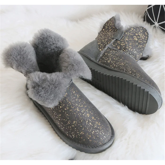 G& Zaco/короткие зимние ботинки из овечьей кожи с милым цветком клевера; Зимние ботильоны из натуральной шерсти; очаровательные женские ботинки; зимняя обувь - Цвет: gray star