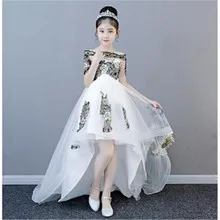 Платье принцессы для девочек европейский и американский стиль, стиль, кружевное детское платье с цветочным рисунком платье-пачка для дня рождения, подиума, Qidi