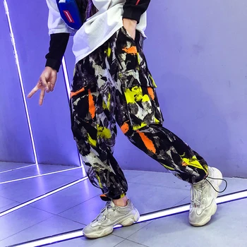 

Mens Camouflage Loose Big Pockets Street Printing Ankle Banded Pants Male