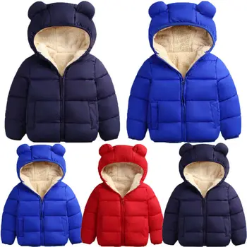 

Baby Kids Boys Girls 3D Ears Hooded Padded Cotton Lined Winter Coat Outfits Thick Jacket Winter Warm Coat Zip Snowsuits