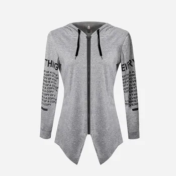 

5311 # Sleeves Back Printed Letter Long-sleeved Upper Garment Zipper Back Slit Fleece Hoodie Coat Women's 2020 New