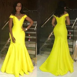 YiMinpwp Yellow Mermaid Prom Dresses Off Shoulder Sweep Train Simple Long Formal Evening Party Gowns for Special Occasions