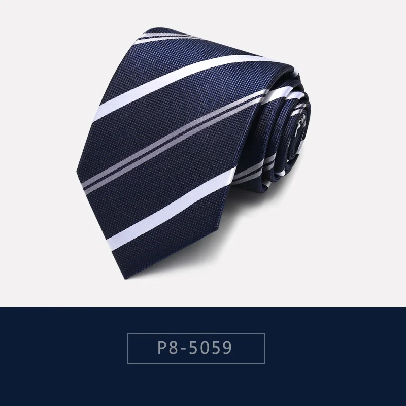 P8-5059 Высокое качество, новинка, дизайнерские, брендовые, модные, деловые, синие, белые, в полоску, синие, 8 см, галстуки для мужчин, галстук, деловой костюм с подарочной коробкой - Цвет: P8-5059