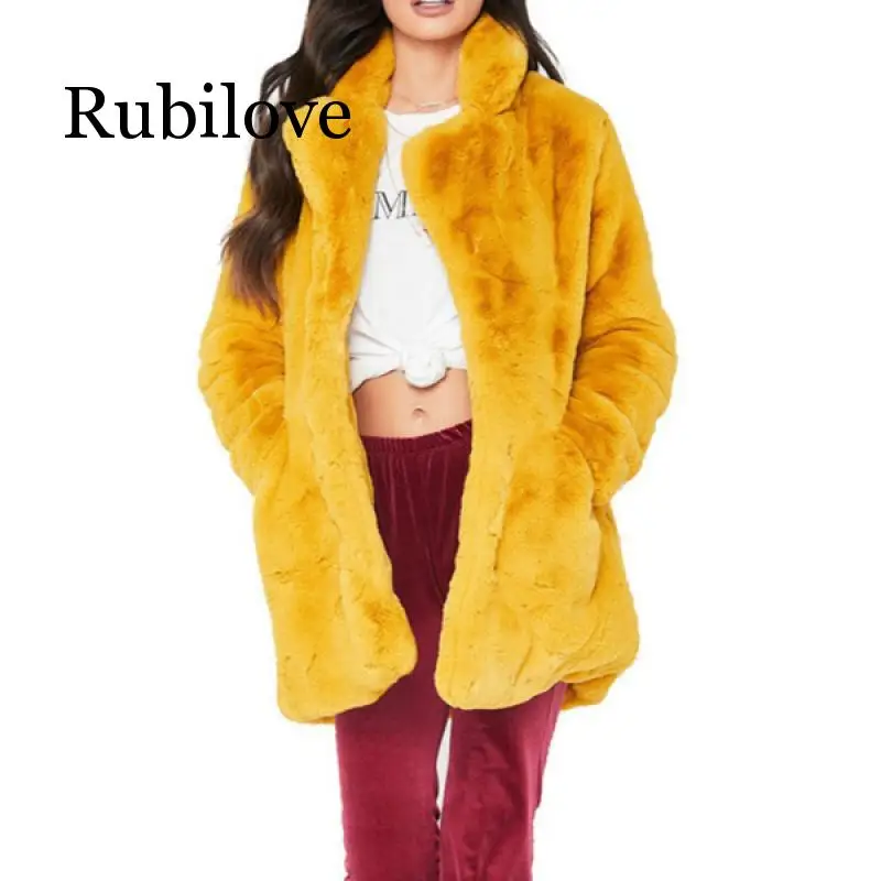 

Rubilove Long Winter Faux Fur Coat Women Thicken Winter Fake Fur Streetwear Coat Female Warm Ticket fake fur coats for women