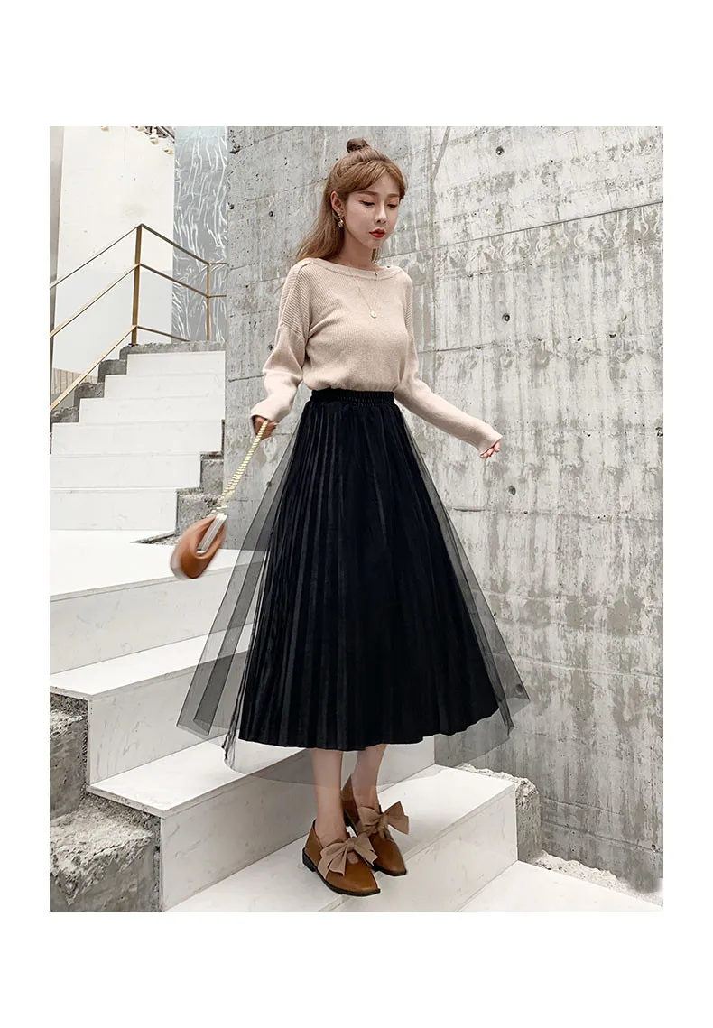 Юбка-юбка faldas mujer moda saia faldas, Женская длинная Плиссированная юбка миди, Зимняя юбка макси, черная уличная одежда