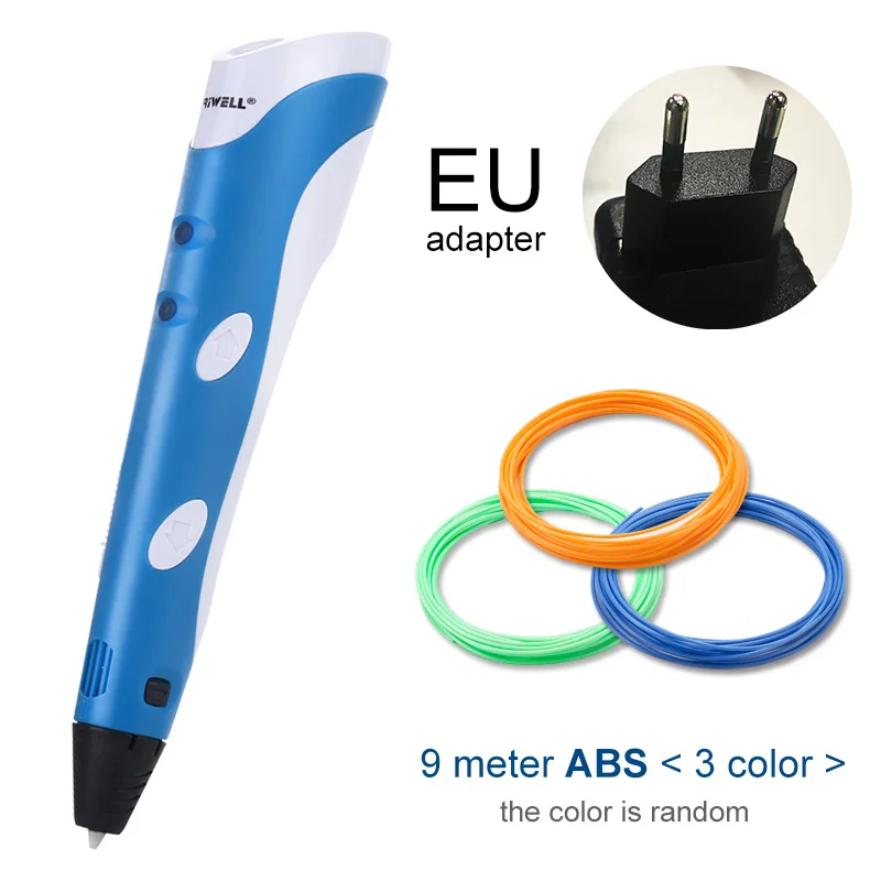 Blue EU Myriwell, 3D Ручка,, сделай сам, 3D печать, ручка с 100 м ABS/PLA нитью, креативная игрушка, подарок для детей, дизайнерский рисунок - Цвет: Blue EU