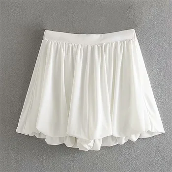 

2020 summer women's new retro high waist elastic waist fold decoration fluffy casual slimming shorts