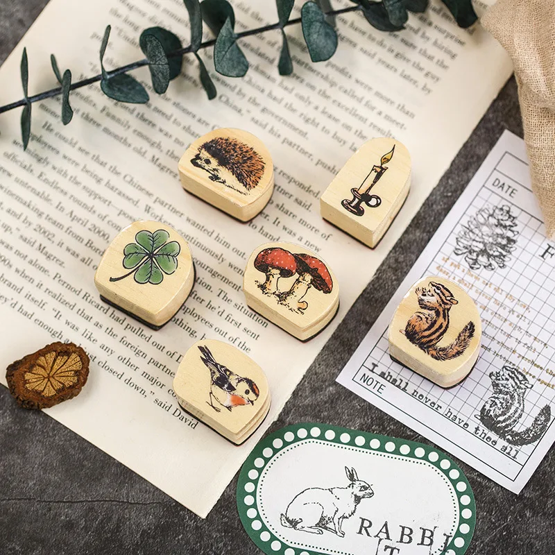3pcs Wooden Seal Foggy Forest Series Creative Fresh Plant Animal Pattern Stamps Diy Decoration Die And Stamp Sets Stamps Aliexpress