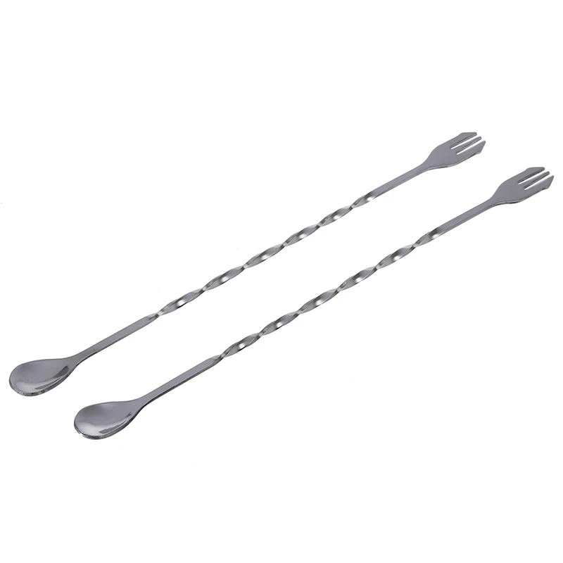 

2pcs New Stainless Steel Bar Cocktail Twisted Mixing Spoon Fork DIY Set