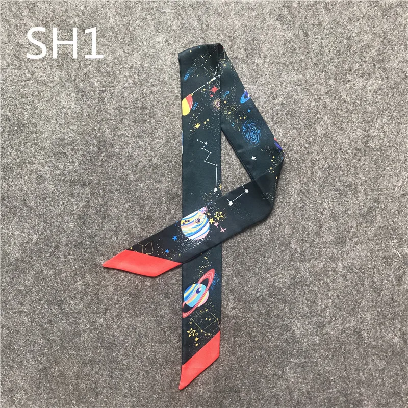 Classic 3D Print Planet Silk Scarf Women Luxury Brand Scarf Bag Ribbons Fashion Head Scarf Small Long Skinny Scarves B035