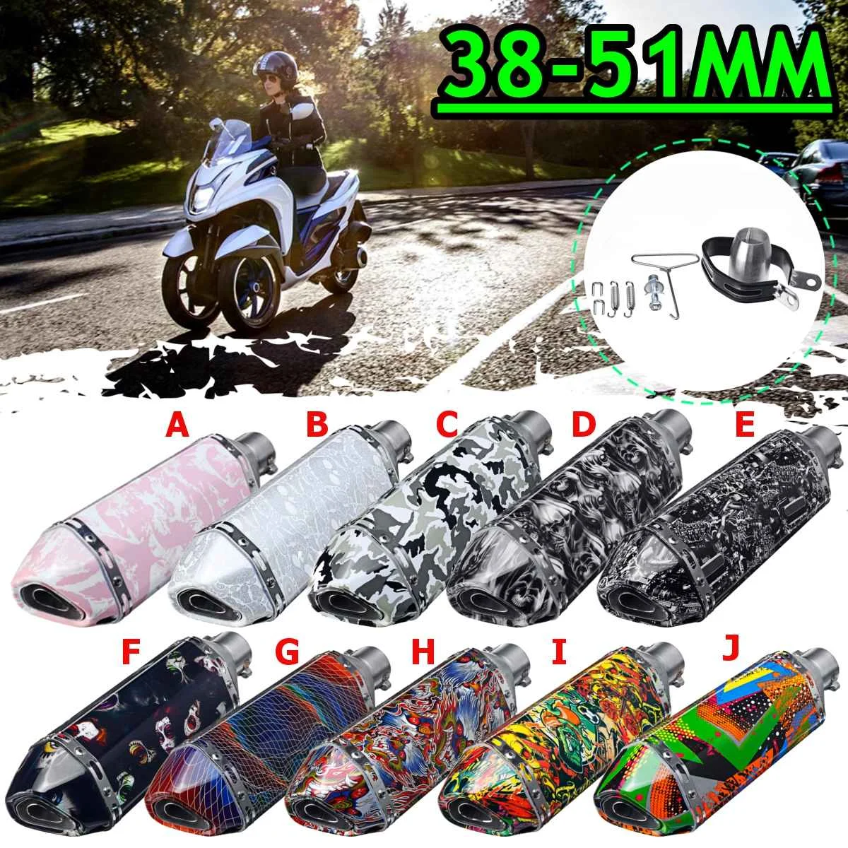

38-51mm Motorcycle Exhaust Muffler Pipe with Silencer DB Killer for TRK502/Suzuki GSR600/CRF230/EGZOZ/MT10/XADV/R1200RT