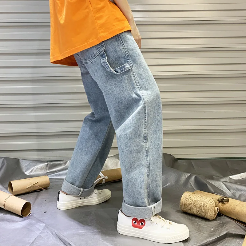 

Spring New Style Capri Pants Men's Loose-Fit Jeans Popular Brand Japanese-style Retro Large Size Straight Wide-Leg Dad Pants Fas