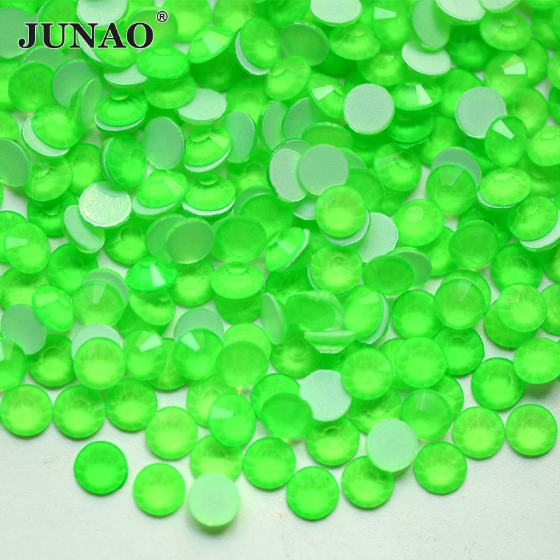 

JUNAO SS6 8 10 12 16 20 30 Non Hotfix Neon Green Rhinestone Glass Strass Glue on Stone Flatback Nail Crystals Decoration