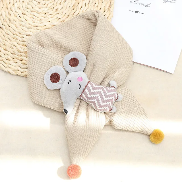 beige mouse Модный зимний шарф с динозавром из мультфильма; Детские шарфы; теплый шарф для маленьких мальчиков и девочек; Однотонный мягкий шарф с воротником; детское растягивающееся кольцо на шею - Цвет: beige mouse