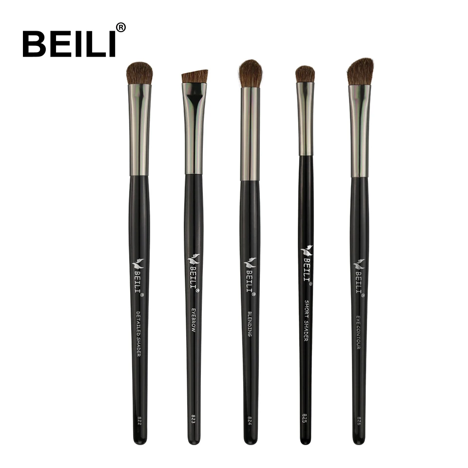 BE5 BEILI черный профессиональный набор кисточек для макияжа мягкий натуральный из волоса козла для пудры смешивание бровей основание веера кисти макияж - Handle Color: BE5