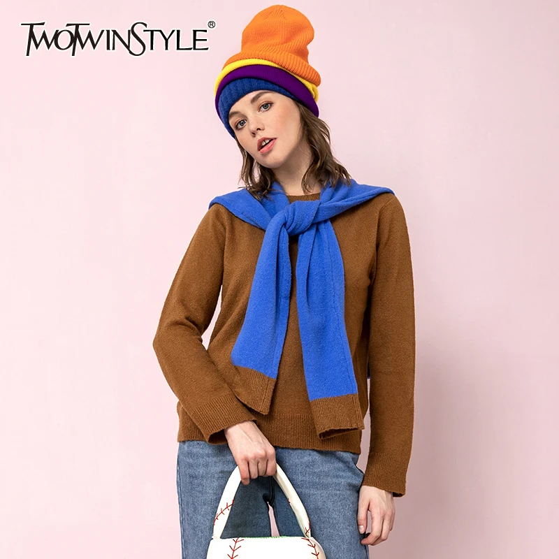 Женский винтажный свитер TWOTWINSTYLE с круглым вырезом и длинным рукавом осенняя