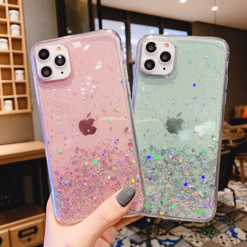 100pcs Glitter Bling Quicksand Case For iphone 12