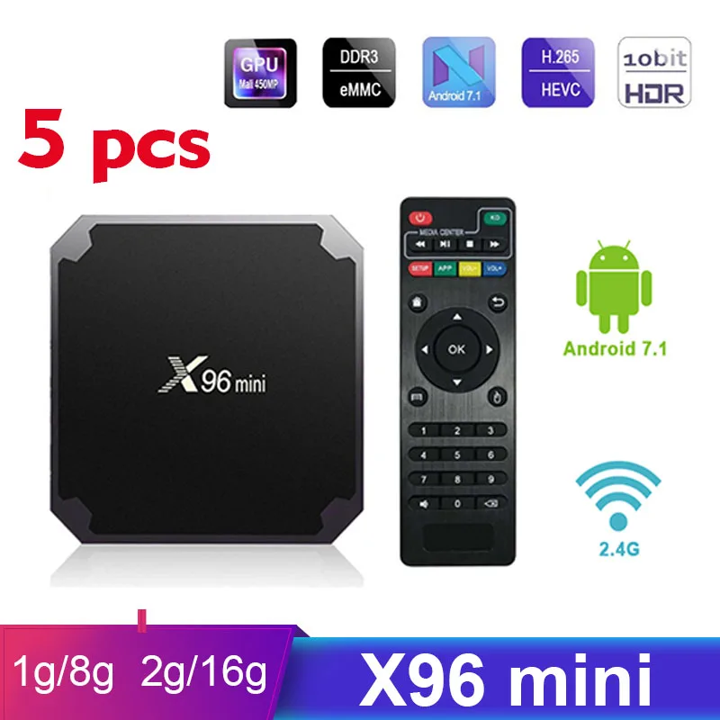 

5 Pcs Android TV Box Smart Set Top Box Android 7.1 1G 8G x96mini Amlogic S905W 2.4GHz WiFi Support 4K Youtube Media Player