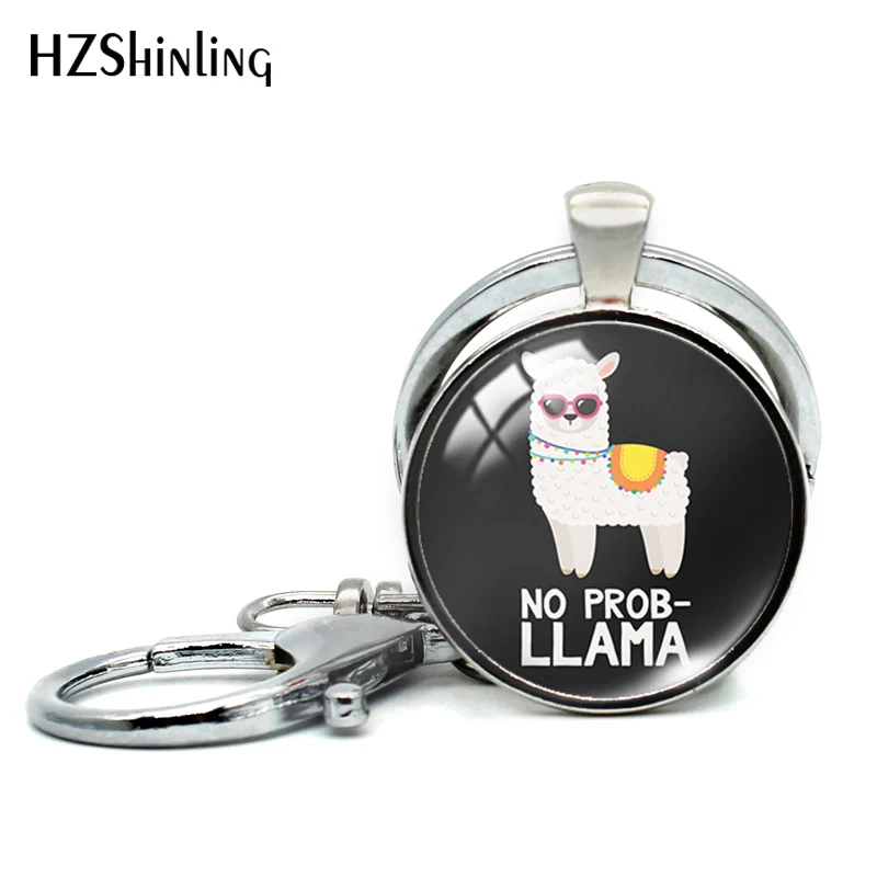 2019 New Alpaca No Prob Llama Portachiavi Cabochon In Vetro Portachiavi Divertente Alpaca Portachiavi Tondo Foto Gioielli