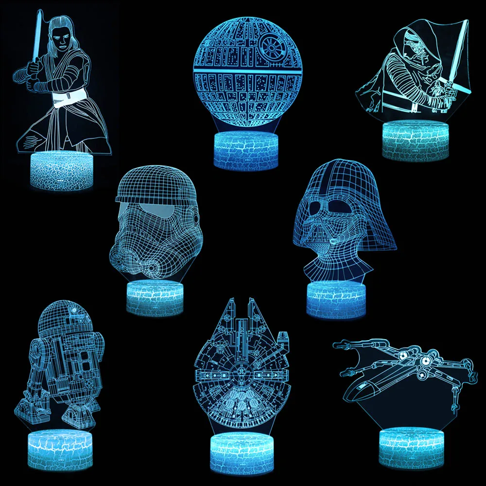  3D illusion LED Night Lights Star Series Wars The Rise of Skywalker Desk Lamp Kylo Ren BB8 Millenni - 33058304016