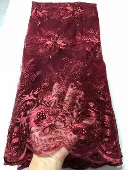 

African Lace Fabric Wine Tulle Lace High Quality Embroidery Nigerian French Mesh Lace Fabric Material For Dress 5Yards YYZ78873