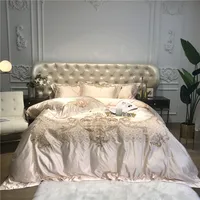 Luxury Super Soft Damask Sateen Egyptian Cotton Champagne Bedding Set 4Pieces Premium Chic Embroidery Duvet Cover Bed Sheet set 2