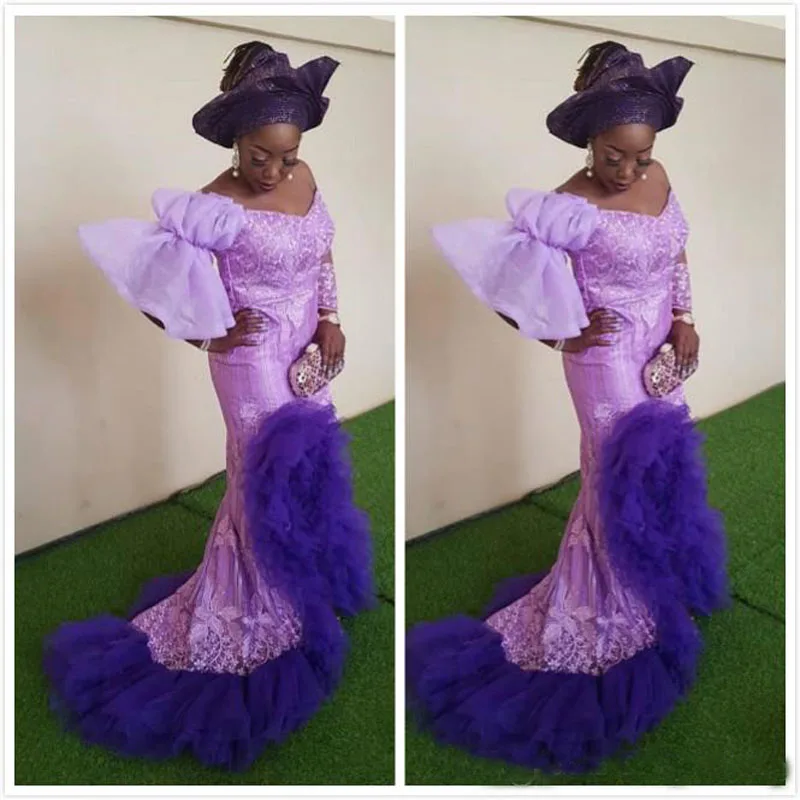 Aso Ebi арабские платья для выпускного вечера русалка с длинными рукавами кружевное шикарное вечернее платье с большим разрезом Сексуальные Дешевые нигерийские женские вечерние платья