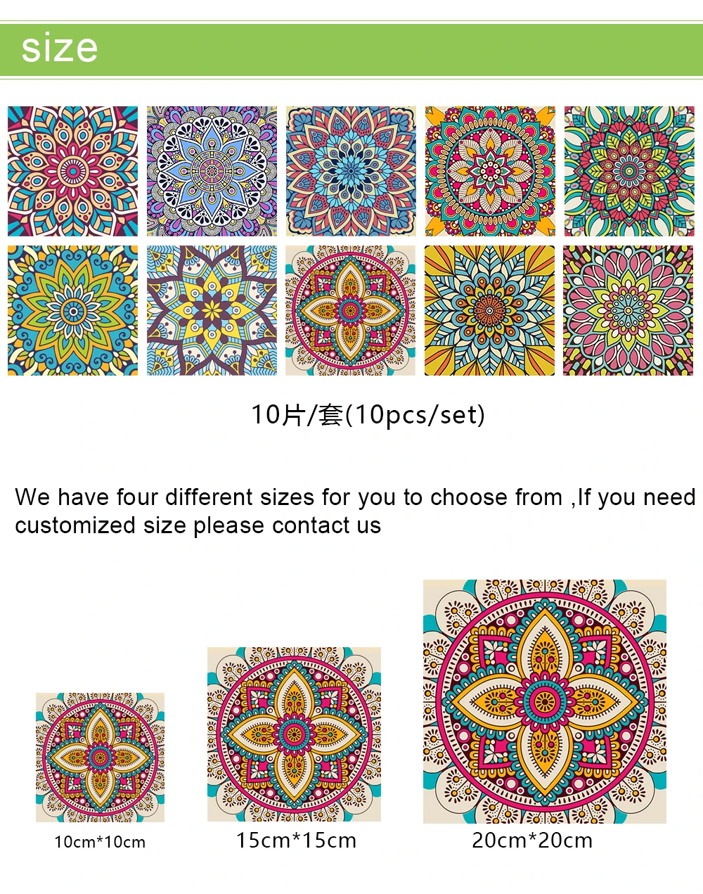 Description Picture 3 of itemColorful Mandala Style Crystal Hard Film Tile Sticker Kitchen Bathroom Floor Home Decoration Self-adhesive Waterproof Wallpaper