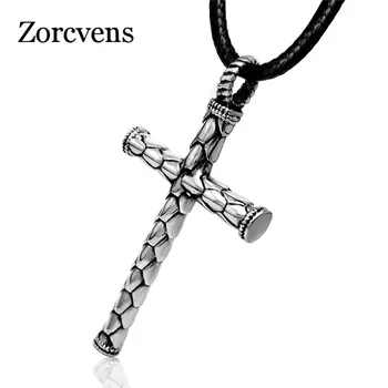 

Modyle 316L Stainless Steel Fashion Jewelry Leather Chain Gothic Cross Pendant Necklace for Men