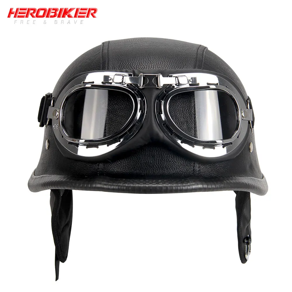 Мотоциклетный шлем HEROBIKER в немецком кожаном стиле Пилот Мотоцикл открытое лицо