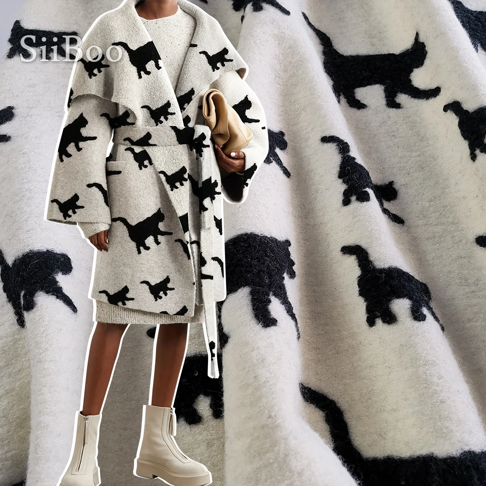 

White black camel with tiger jacquard cashmere wool knitted fabric for winter coat woolen tissue telas tecidos stoffen SP4443