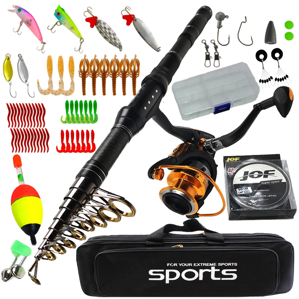 

telescopic fishing rod combo 1.8-3 m carbon travel rod with spinning reel fishing set bass carp pike full kit feeder pole